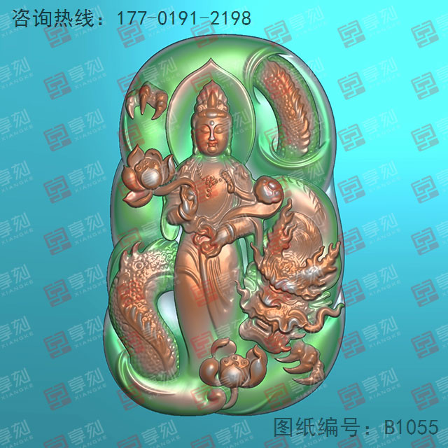 觀音龍翡翠玉石雕刻玉雕圖紙_玉石雕刻機