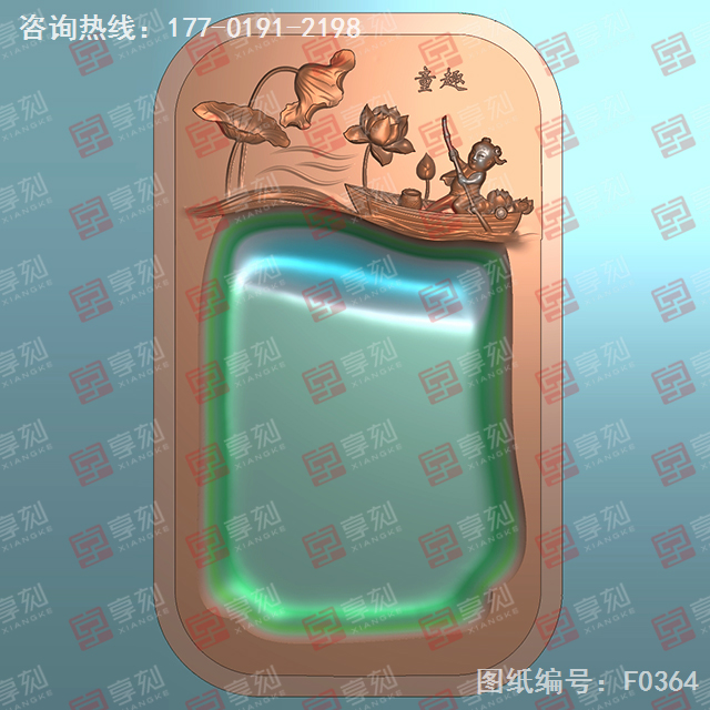 硯臺荷花童子電腦精雕圖_玉石雕刻工具廠家