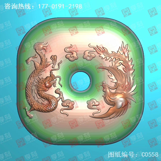 龍鳳平安扣玉石電腦精雕圖_玉石雕刻機廠家