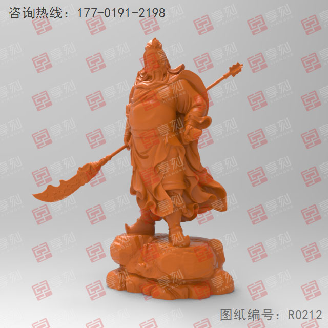 立體關羽擺件精雕機模型圖_五軸雕刻機廠家