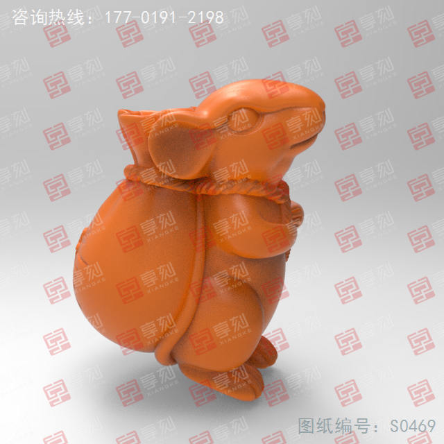 錢(qián)袋老鼠立體擺件電腦精雕圖_五軸雕刻機(jī)廠(chǎng)家