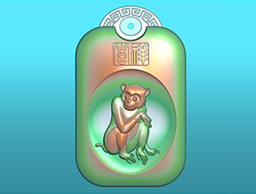 十二生肖猴回紋掛件電腦精雕圖_享刻玉石
