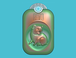 十二生肖豬回紋掛件電腦精雕圖_享刻玉石