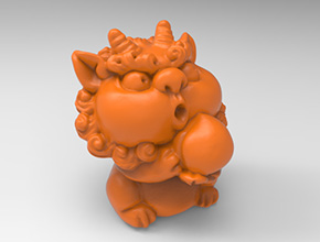 Q版貔貅抱壽桃立體3d模型圖stl_享刻五軸雕