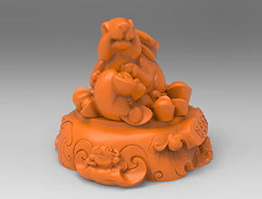 聚寶盆寓如意兔工藝品3d模型圖stl_享刻五
